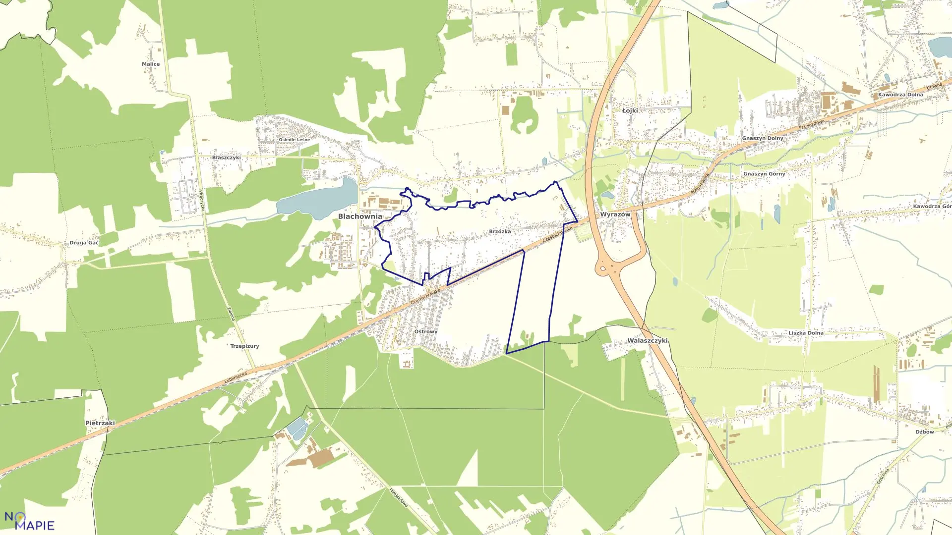 Mapa obrębu Brzózka w gminie Blachownia