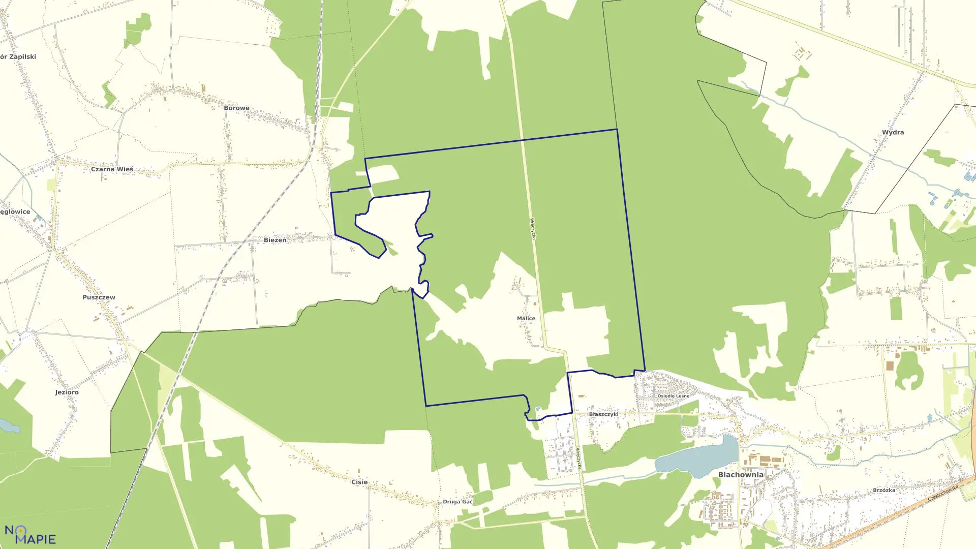 Mapa obrębu Malice w gminie Blachownia
