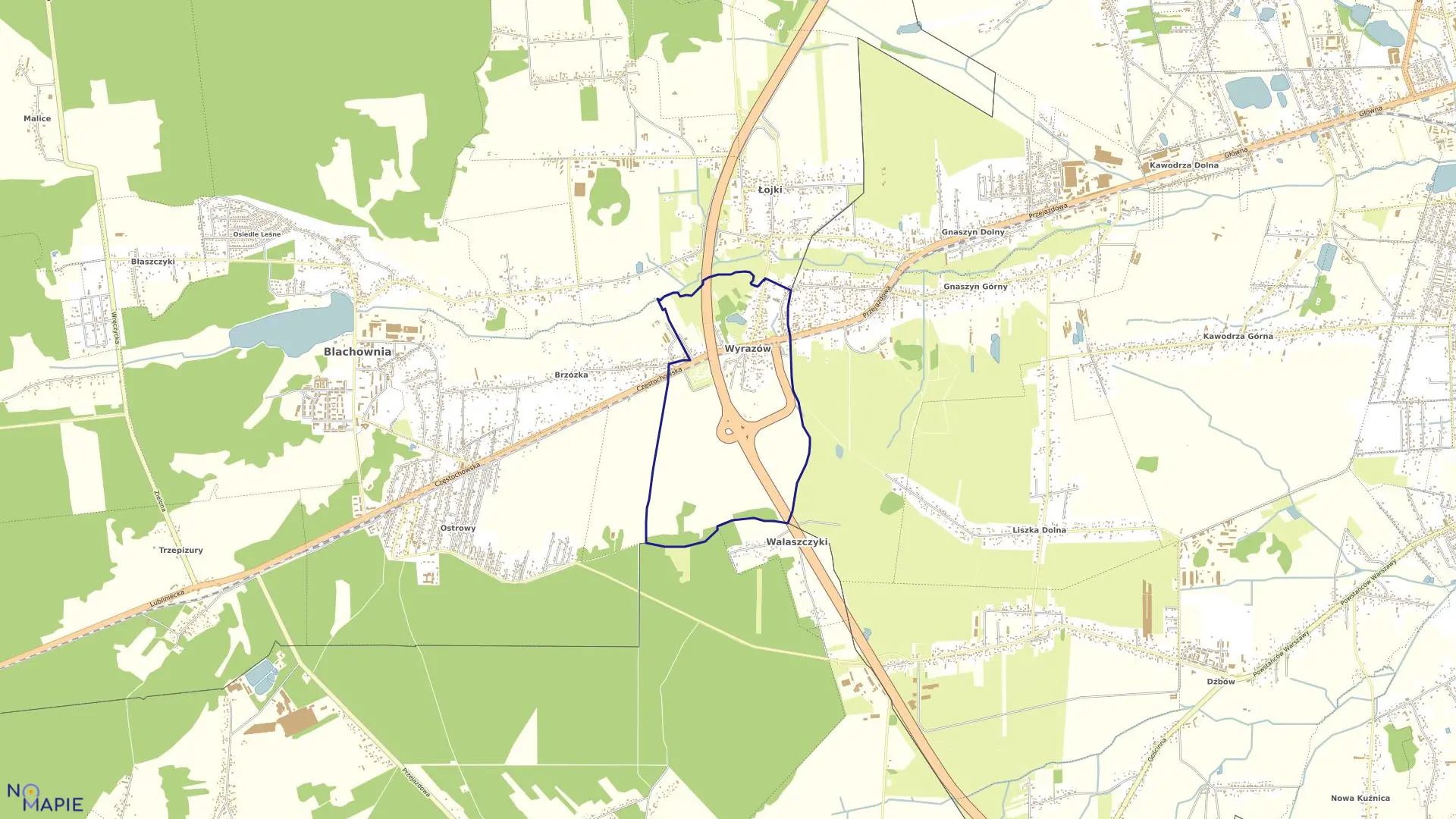 Mapa obrębu Wyrazów w gminie Blachownia